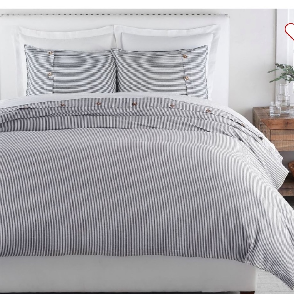 Pottery Barn Wheaton Striped Linen/Cotton Duvet Cover Navy